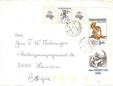 SA35f Czechoslovakia, Sokolov 1987 Praga  88 stamp Exhib, to Belgium cover