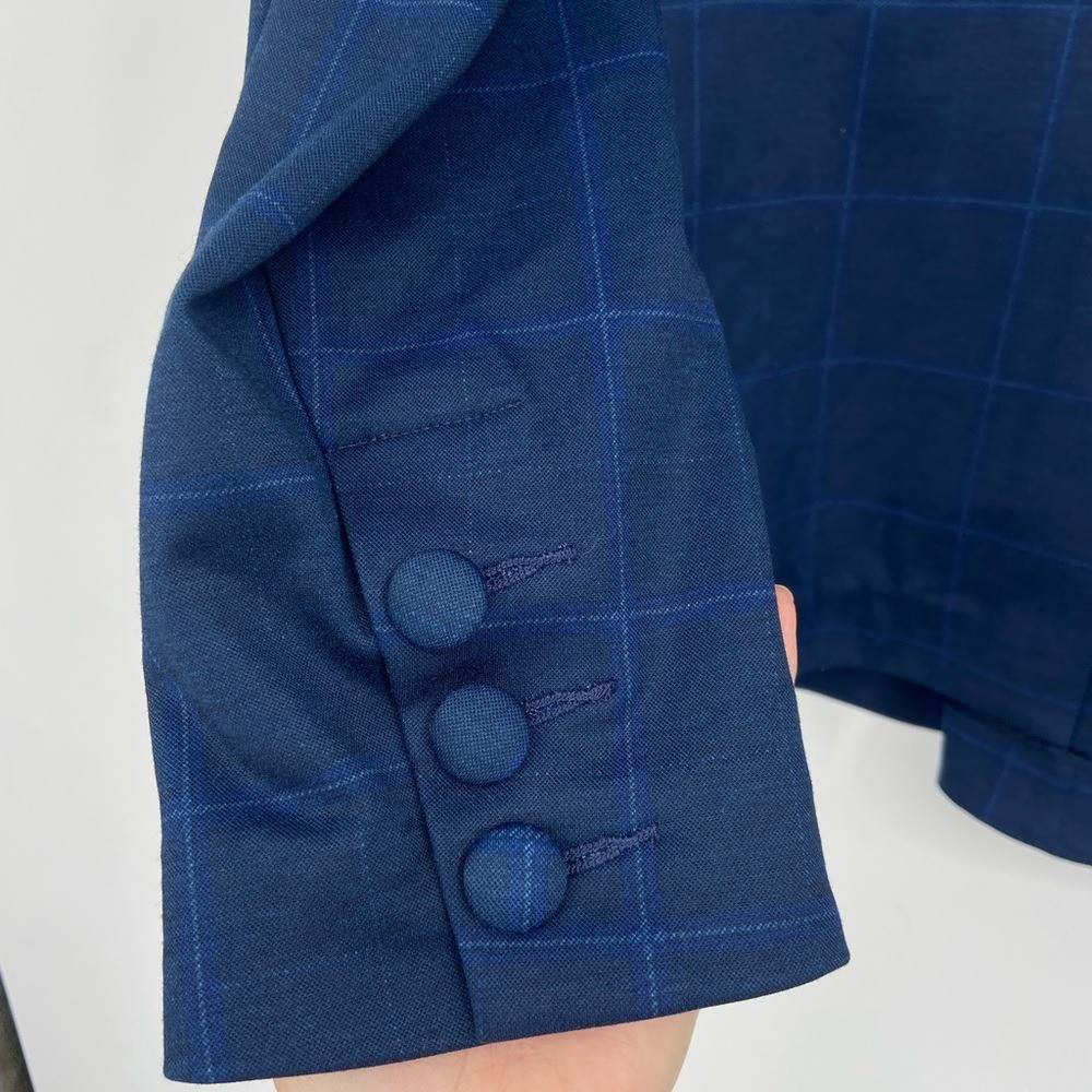 Cabi Blue Windowpane Single Button Flounce Hi/Lo … - image 4