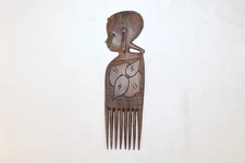 Vintage African Tribal Wooden 8.5" Hair Comb Afro Pick Hand Carved Person Figure