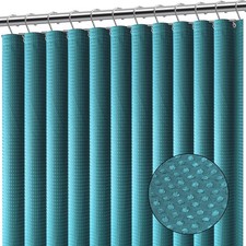 Teal Shower Curtain Hotel Quality Waffle Fabric Bath Heavy Duty Waterproof 72x72