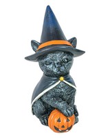 Katzenfigur Mit Hexenhut & KüRbis Als Halloween Deko 15Cm