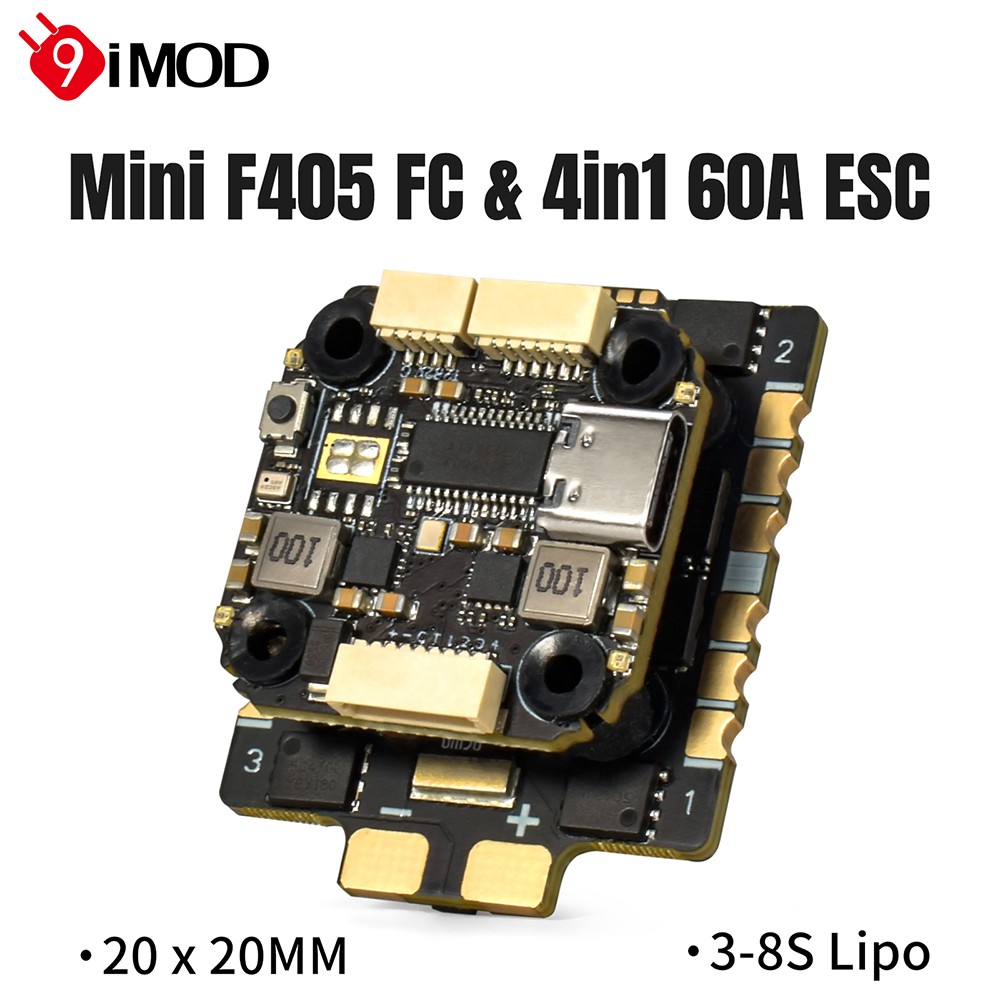 9IMOD F405 FC 60A ESC 3-8S Flight Stack 20x20mm For RC 7-10inch