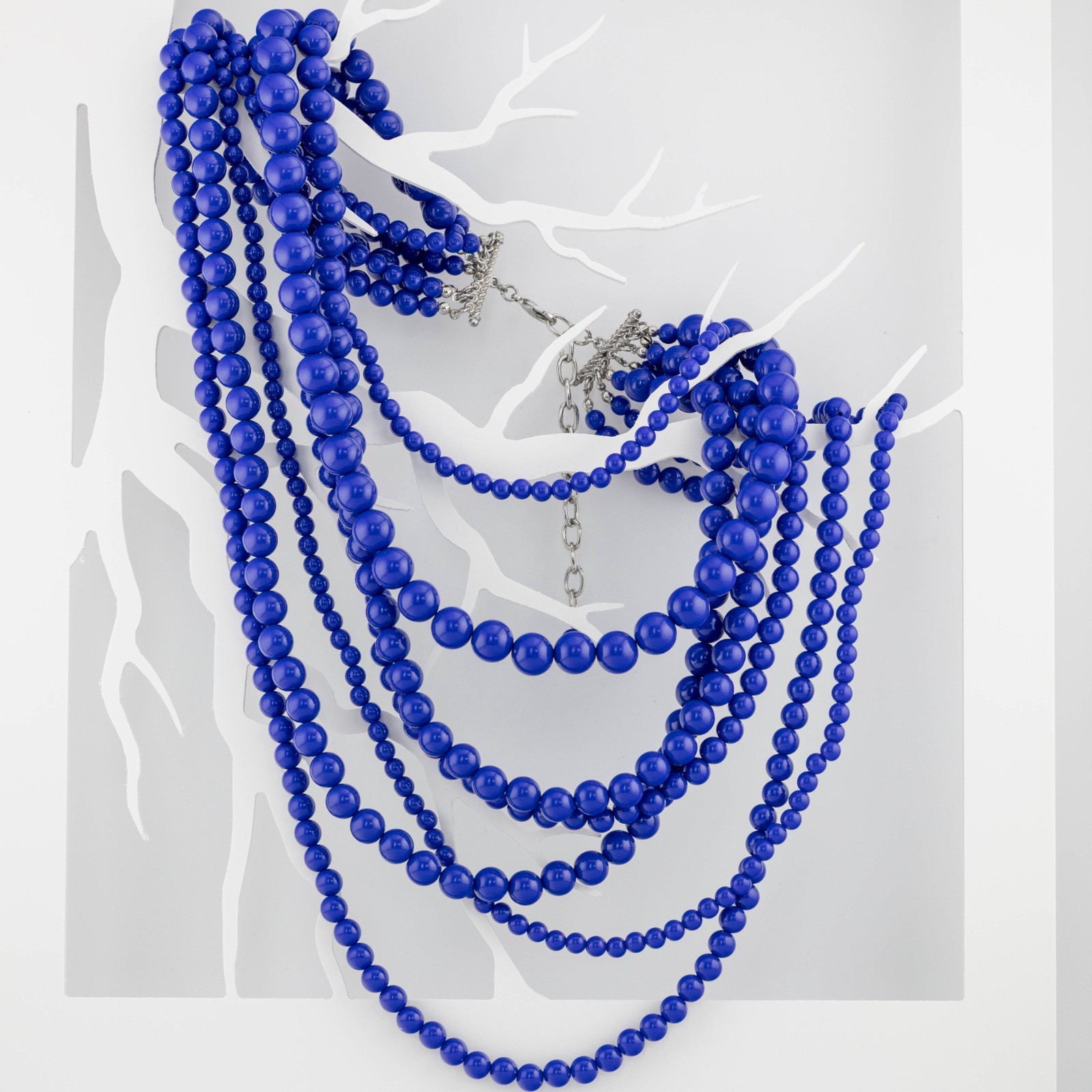 Multi-Strand Statement Necklace Blue Acrylic Bead… - image 1