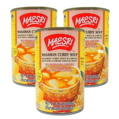 Maesri Massaman Curry Soup 14 fl oz Cans (3 Pack) Authentic Thai Flavor
