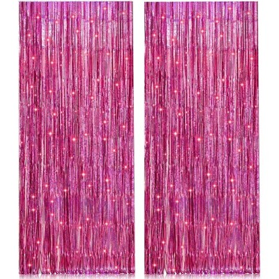 Lametta Glitzervorhang Rosa - 2 Stk 1x2.5m, Partydeko Geburtstag Hintergrund