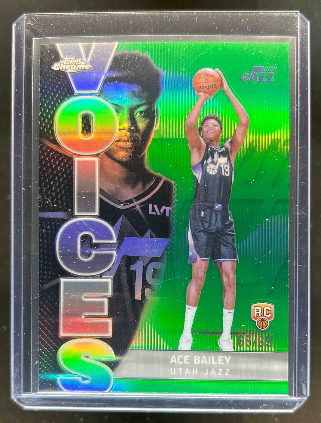 2025-26 Topps Chrome Ace Bailey Voices RC Green Refractor Rookie #68/99 Jazz