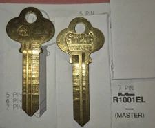Corbin, R1001EL, 7CO5, SK4, R01EL, K593, Vintage Key Blank. 7 Pin Series Master.