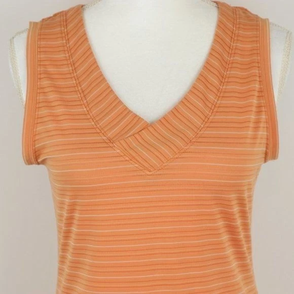 Camiseta sin mangas Royal Robbins para mujer extra pequeña naranja a rayas tejido Burnout cuello en V Foto 2 de 4