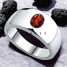 Garnet Oval Cut Gemstone With 925 Sterling Silver Ring For Men's #521 *