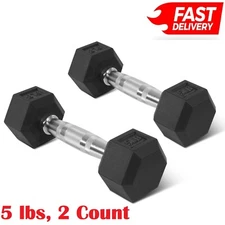 Pair of Rubber Coated Hex Dumbbell Hand Weight Set, 5 lb