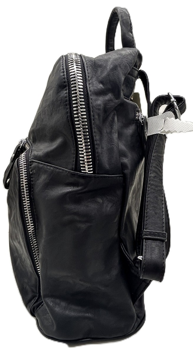 MADISON WEST BLACK FAUX LEATHER BACKPACK CHROME ACCENTS  display picture 2
