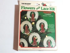 Vtg 1987 NOS Box The Beadery Candles Flowers & Lace Kit 9 Christmas ornaments