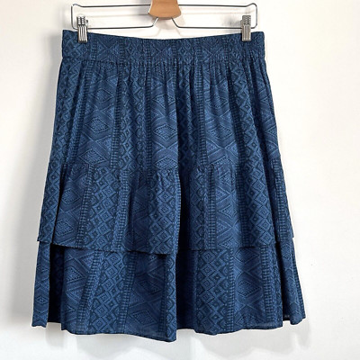 Fat Face Skirt 8 Teal Tiered Tribal Boho Lined Elastic Waist Party Summer Pullon