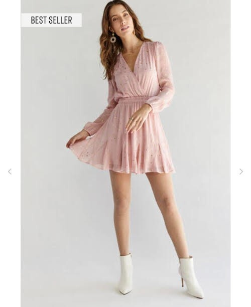 Pink Long Sleeve Women's Dress| Francesca's Short Dress with Keyhole Back