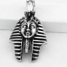 Men's Stainless Steel Silver 65mm Pharaoh CZ Large Pendant .Box