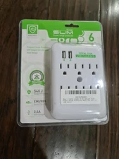 Slim Surge Protector 8 outlets Cable Leader AC 2 USB White New Sealed Power Safe