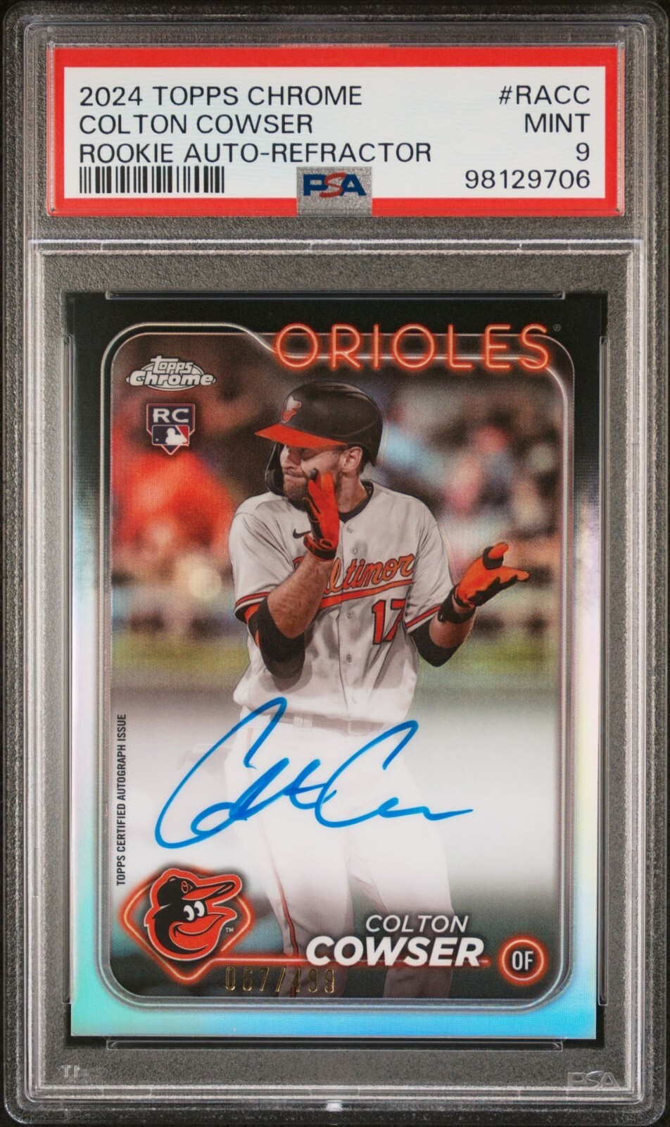 2024 Topps Chrome Colton Cowser Refractor Rookie Auto /499 PSA 9 Mint RC #RACC