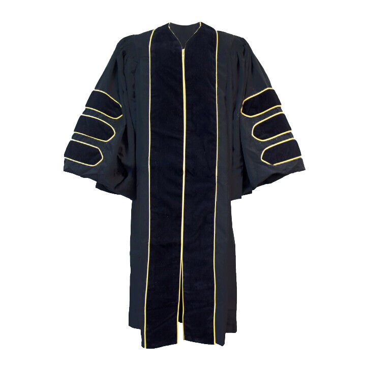Doctoral Gown safety with Gold Limited time sale Piping- Black PHD or 1 Velvet- Blue Red