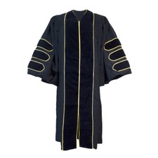 Doctoral Gown with Gold Piping- Black, Red or PHD Blue Velvet- 13 Sizes avaiable