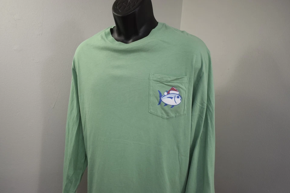 Футболка с карманом Southern Tide зеленая с длинным рукавом рождественская мужская размер 2XL XXL - Изображение 2 из 4