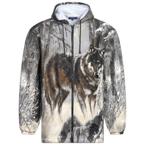 Adults Unisex Warm Winter Cosy Outdoor Animal Wolf Print Sherpa Fleece Jacket - Picture 13 of 18