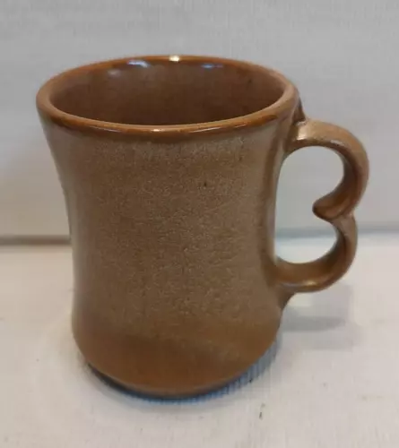 VTG Frankoma Coffee Cup Mug Desert Gold Glaze Double Trigger Finger C9 Brown Tan
