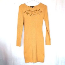 New Look Mustard Yellow Ribbed Bodycon Peekaboo Sweater Dress Size Extra Large
