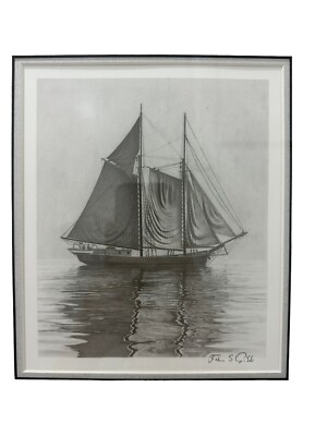 Set of 2 Signed Prints John Gibbs Large Sailing Vessels Nautical Boats Seascapes