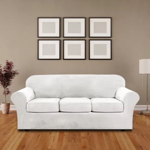 Samt Stretch Elastisch Sofabezug Wohn Couch Schonbezüge Schoner 1/2/3 Sitzer - Bild 78 von 112