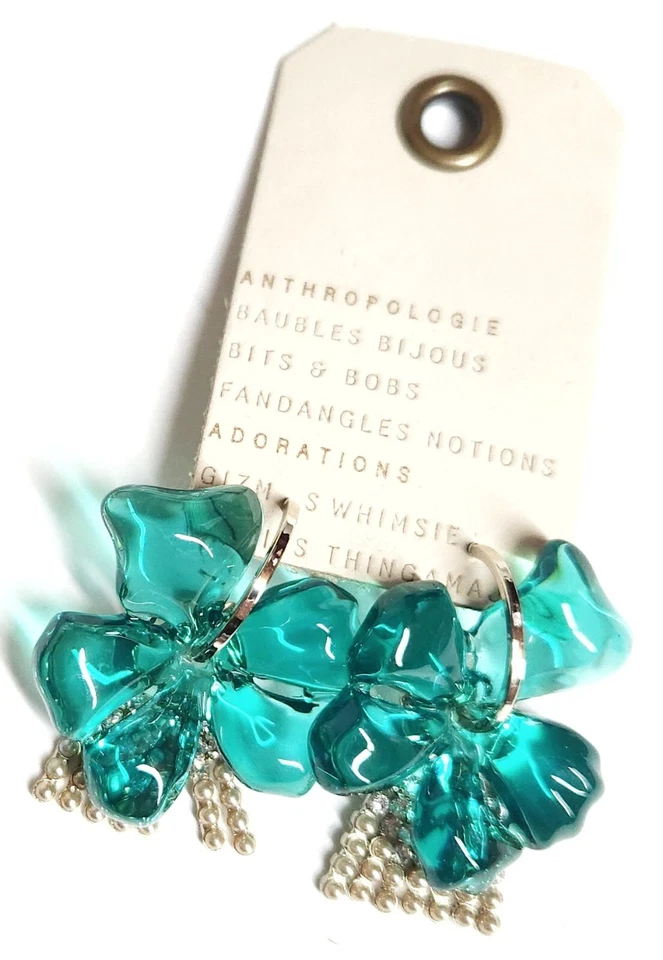 Pendientes Anthropologie Grandes Flores Resina Azul Multi Tono Plateado Latón Nuevos con Etiquetas Foto 3 de 4