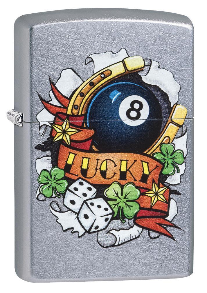 Zippo Windproof Chrome Lighter, Luck Tattoo, 4 Leaf Clover, 29604