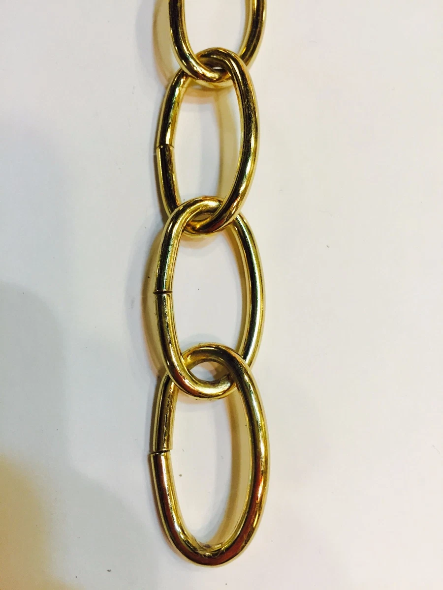 3 Polished Brass Plated 8 GA Oval Chandelier Chain Side Cut Decorative Gold