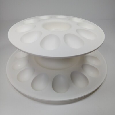 TUPPERWARE ''Egg-ceptional'' Server Tray / White / 2-Tiered / Holds 24