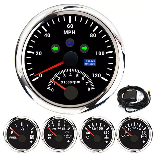 5 Gauge Set 85mm GPS Speedometer 120MPH Tacho Fuel Gauge Oil Pressure Temp Volt - Picture 4 of 14
