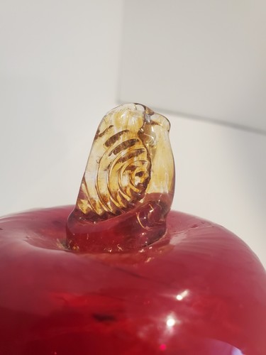 VINTAGE FIRE RED ORANGE APPLE ART GLASS SCULPTURE HAND BLOWN CRAFTED - Picture 5 of 11