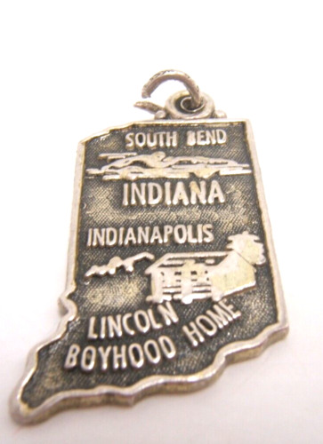 VINTAGE STERLING SILVER CHARM STATE MAP OF INDIANA