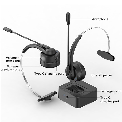 Trucker Auriculares Inalámbricos Bluetooth 5.4 con Micrófono con Cancelación de Ruido para Teléfonos PC - Imagen 18 de 24