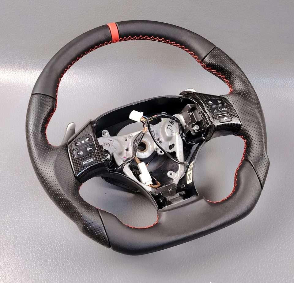 LEXUS IS250 IS350 ISF RED STICHES MULTIMEDIA FLAT BOTTOM LEATHER STEERING WHEEL - Image 2 of 4