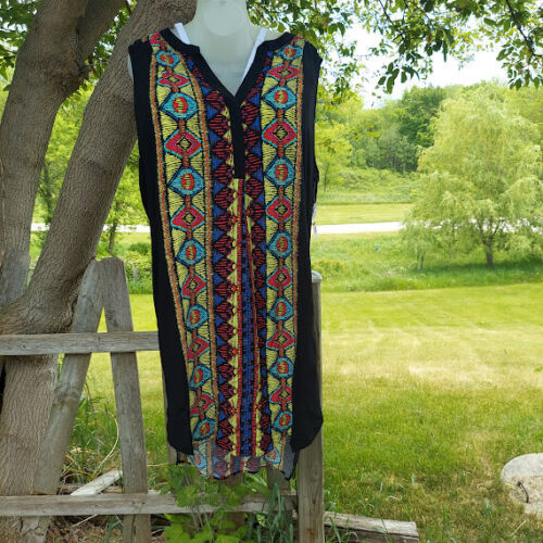 Vestido azteca plisado bohemio curvilíneo Cupio - talla grande para mujer 3x nuevo con etiquetas - Imagen 2 de 8