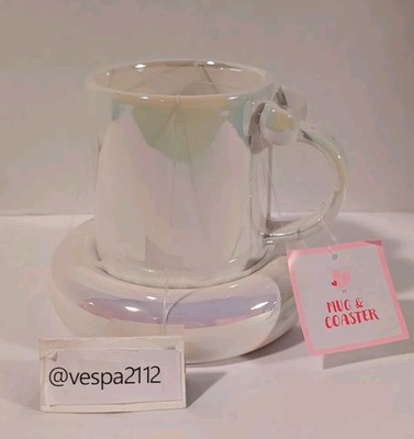 Target Bullseye Playground Valentines Bow Mug Coaster White Iridescent Ceramic 
