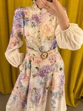 Zimmermann Floral Print Puff Sleeve Cinched Waist Dress