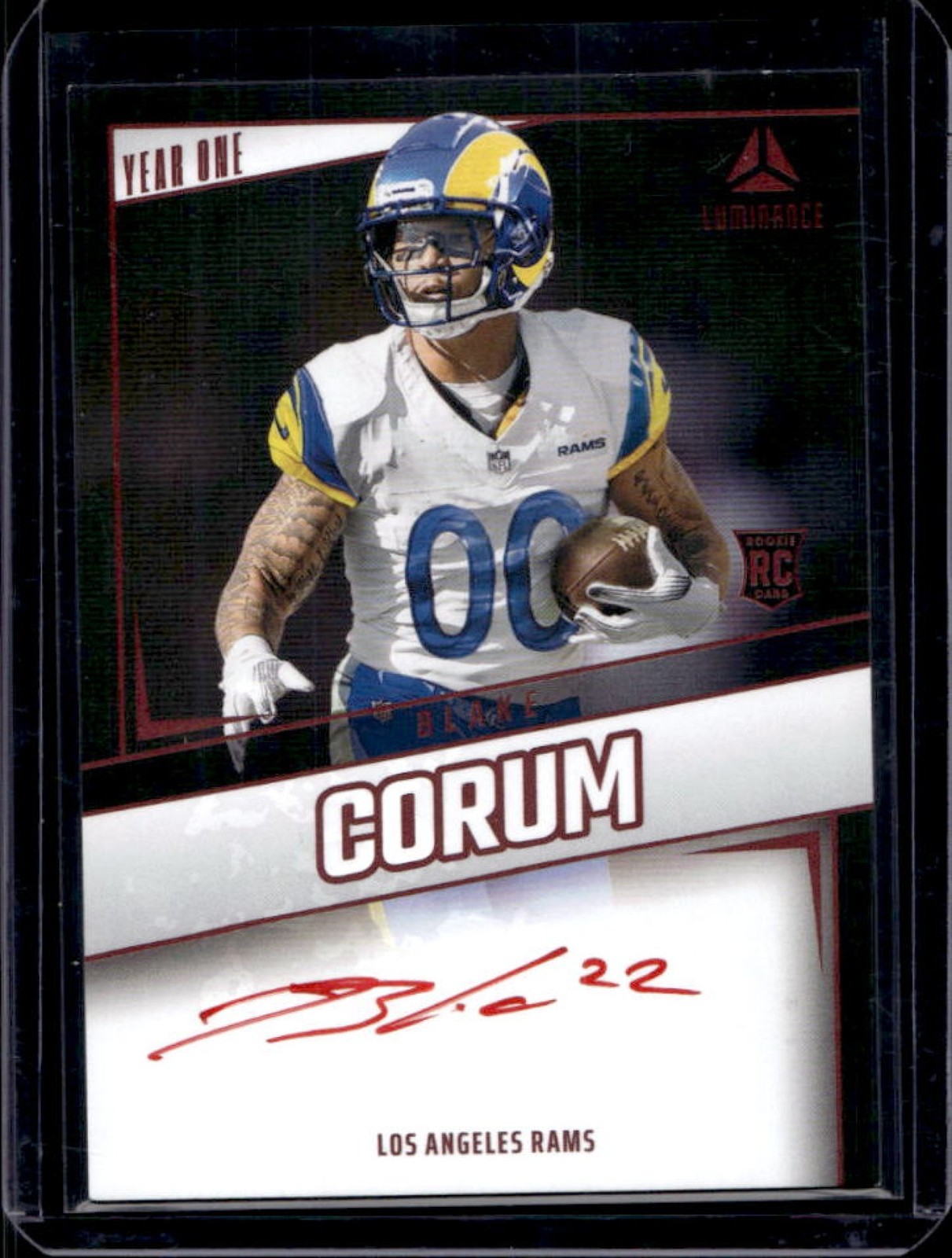 2024 Panini Luminance Blake Corum Year One Signatures RPS RC Red Auto #YOS-BCM