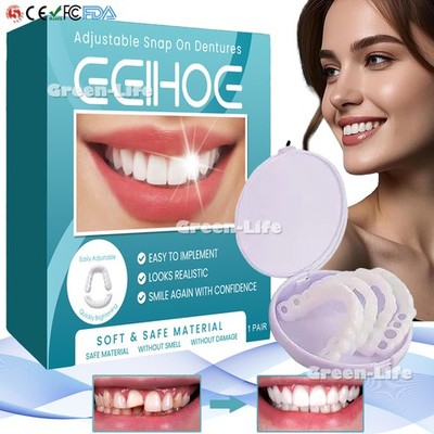 Smile Snap On False Teeth Upper & Lower Dental Veneers Dentures Tooth Cover Kit
