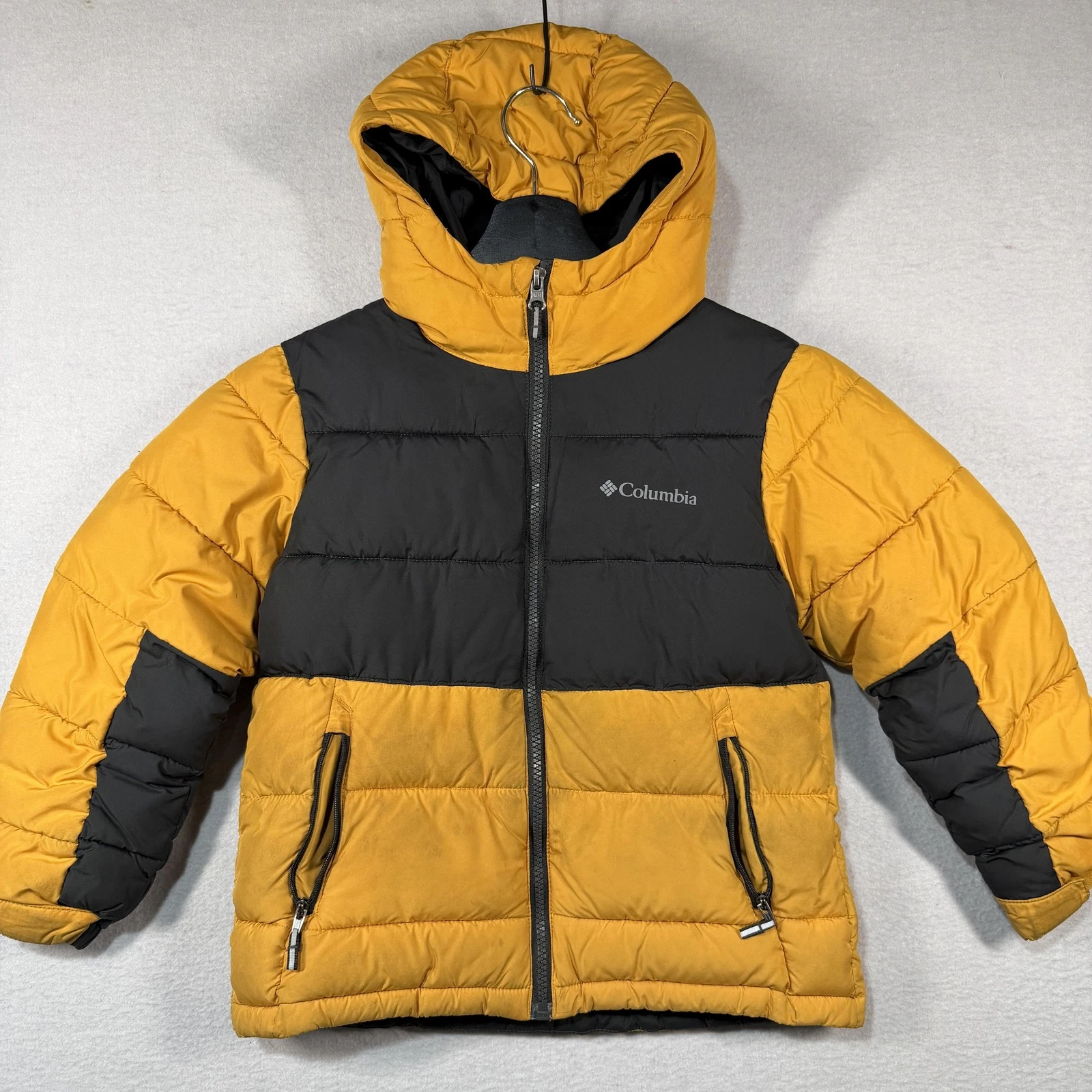 Columbia Jacket Kids XS Yellow Black Omni-Heat OutGrown Hooded Puffer Coat