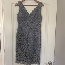 Adrianna Papell Women's Occasions Dress Silver Size 4 Lace Overlay Sleeveless