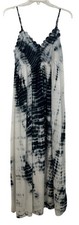Forever 21 Navy Blue & White Tie-Dyed Lined Maxi Dress Womens Size M Crochet Top