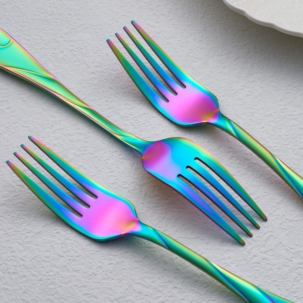 Rainbow Salad Fork Set, 6.9-Inch Stainless Steel Dessert Forks, 6-Piece Shiny Me