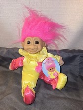 Russ Clown Troll Doll Soft Body Plush Pink Hair Jester Clown With Tags VTG 9"