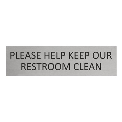 Silberfarbenes Türschild Please Help Keep Our Restroom Clean 165x45mm