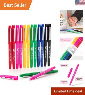 Colorful 12 Pack Felt Tip Pens - Fast Drying, No Smear for Creative Projects